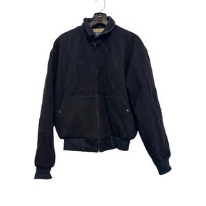 Polo Ralph Lauren Mens Black Bomber Jacket Full Zip With Pockets Size XL Made In